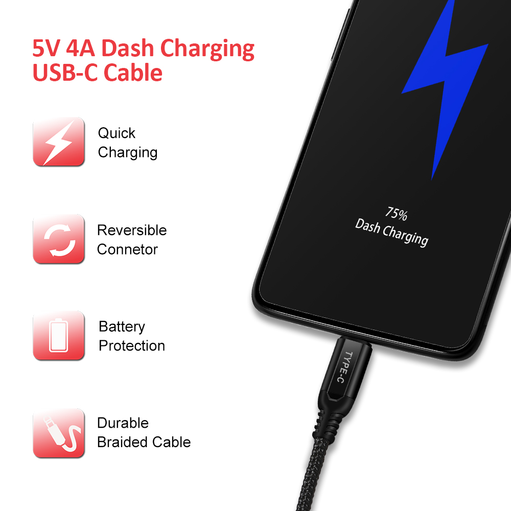 Cavo USB Tipo C Dash Charge Per OnePlus 3/3T/5/5T/6/6T/7 – Ricarica Rapida 5V/4A, Lunghezza 106 Cm, Colore Rosso